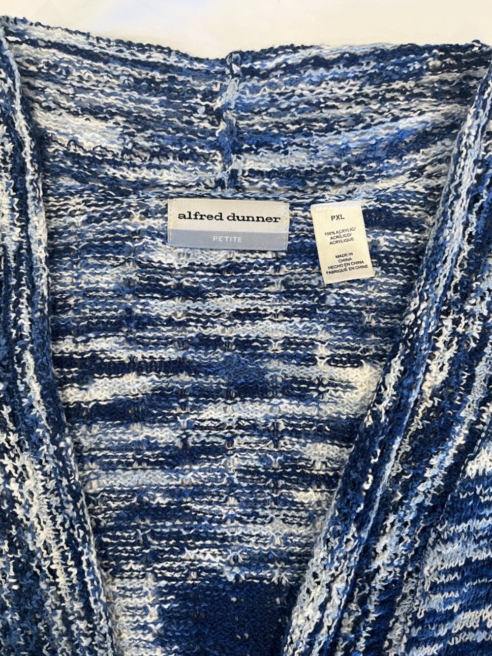 Alfred Dunnaer Open Front Sweater - Blue & White - PXL - Like New - Picture 8 of 8